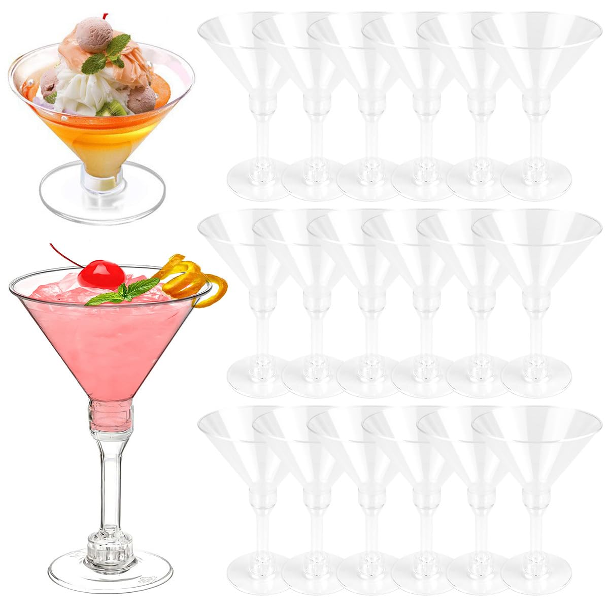 DOERDO 20 Pcs Acrylic Martini Glasses, 5 oz Unbreakable Cocktail Glasses for Wine, Champagne, Margarita, Ice Cream