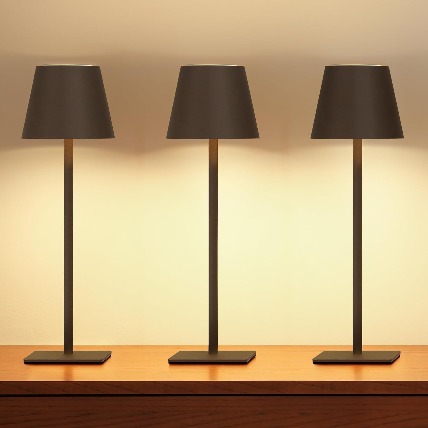 Photo 1 of UME 3 Pack Cordless Table Lamp, Battery Operated Lamp - Portable Waterproof Rechargeable Table Lamp w/ 3 Color Temps & Stepless Dimming for Dinner, Desk, Cafe, Outdoor (Matte Brown)