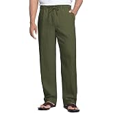 COOFANDY Men's Linen Pants Casual Lightweight Drawstring Beach Summer Pant | Linen Blend, Elastic Waistband, Loose Fit, Straight Leg, Summer Beach, Vacation, Linen Dress Trousers