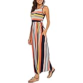 Hount Women's Summer Sleeveless Striped Flowy Casual Long Maxi Dress with Pockets