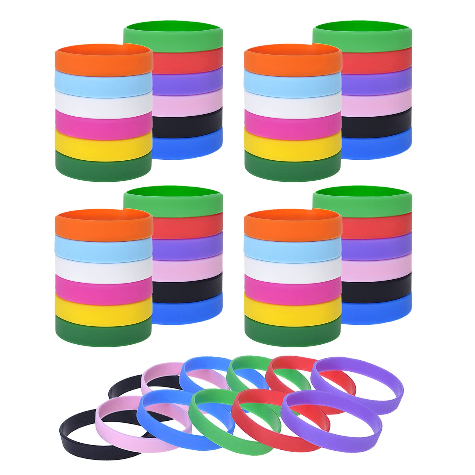 GOGO 60 PCS Silicone Bracelets Adult-Sized Rubber Band Bracelets Wristbands for Party - Assorted