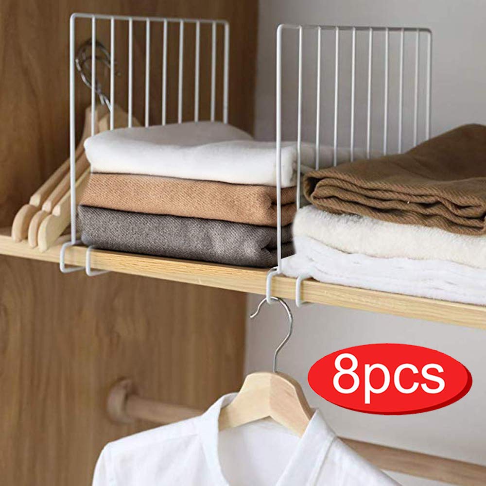 Shelf Divider For Closet Set Of 8 Wood Shelf Organizer Metal Wire Shelves Separator For Clothes Shelf Dividers For Wooden Shelves Wardrobe Kitchen Cabinets Bookshelf Storage And Organization Home Kitchen Cjp Org In