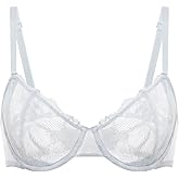 DELIMIRA Women's Balconette Bra Plus Size Lace Sexy Underwire Unlined Push Up See Through Bras