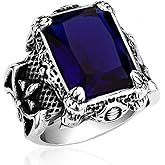 HETIMXIA Eagle Crawl Sapphire Stone Rings for Men 316 Stainless steel Rings Men's Ring Square Pattern Religion's rings Jewelry for Men rings for Heavy Metal ring Father's Day
