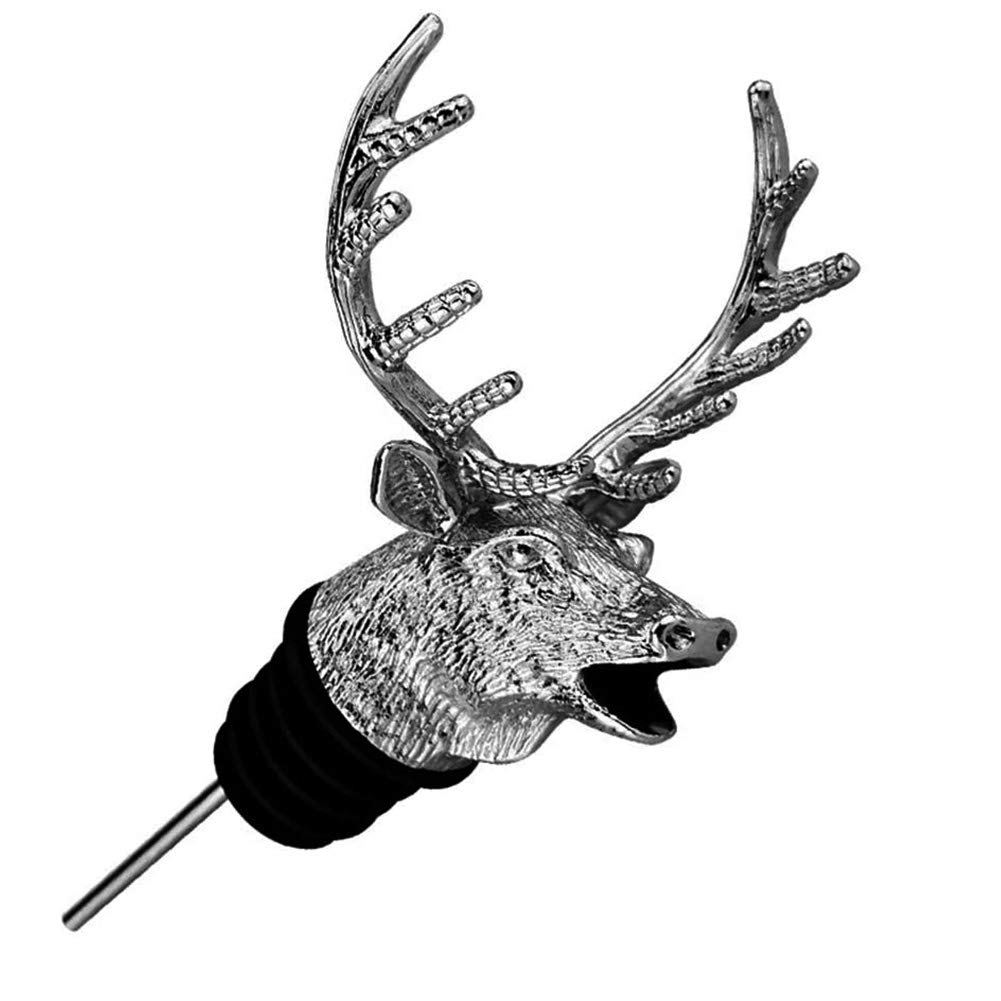 Deer Head Wine Pourer and Bottle Stopper, Zinc Alloy (Silver)