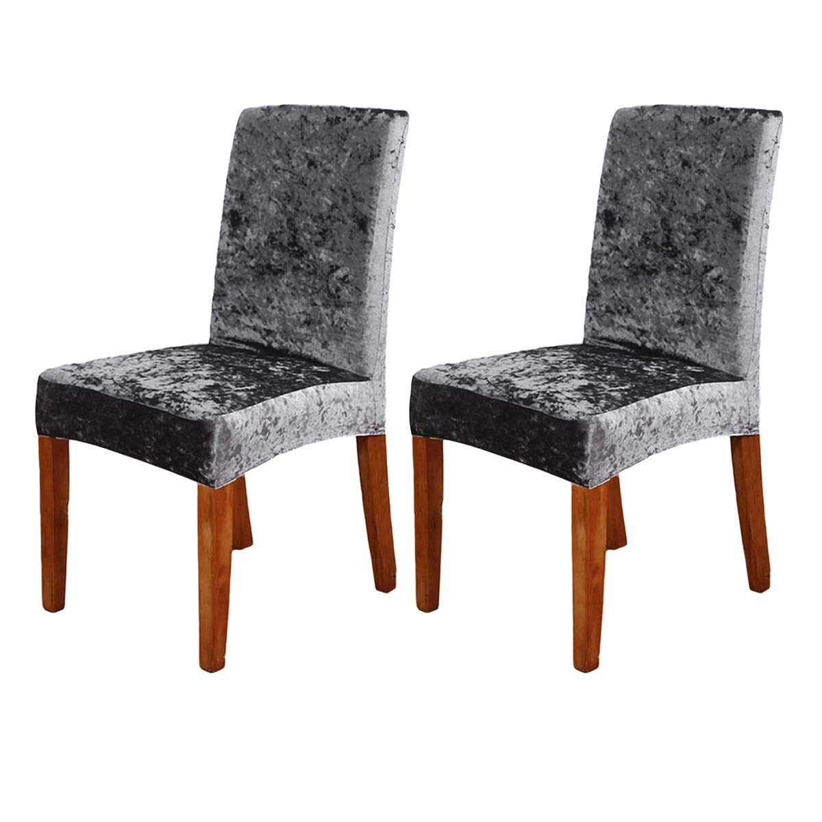 ele ELEOPTION Crushed Velvet Chair Covers Elastic Chair Covers Removable Velvet Chair Protector for Hotel, Office, Wedding Banquet, Living Room, Dining Room (Dark gray, 2 pack)