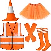 Orange White Traffic Cone Hat with Construction Vest Socks Tutu Skirt for Halloween Parties Dress up (Adult)