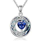 SHINYKEND 925 Sterling Silver Celtic Moon Necklace for Women, Celtic Heart Birthstone Crystal Pendant Valentine's Day Birthday Mothers Day Jewelry Gifts for Her Mom Girlfriend Daughter 18+2"