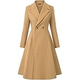 CURLBIUTY Women's Pea Coat Double Breasted A Line Long Trench Coat Winter Dress Coat with Pockets