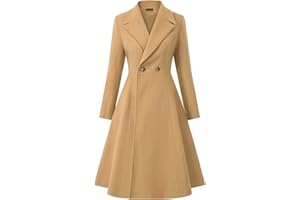 CURLBIUTY Women's Pea Coat Double Breasted A Line Long Trench Coat Winter Dress Coat with Pockets