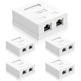 VCELINK RJ45 Cat6 Keystone Surface Mount Box Shielded 2-Port, RJ45 Jack Box Compatible with UTP Cat6/Cat5e/Cat5 Stranded or S