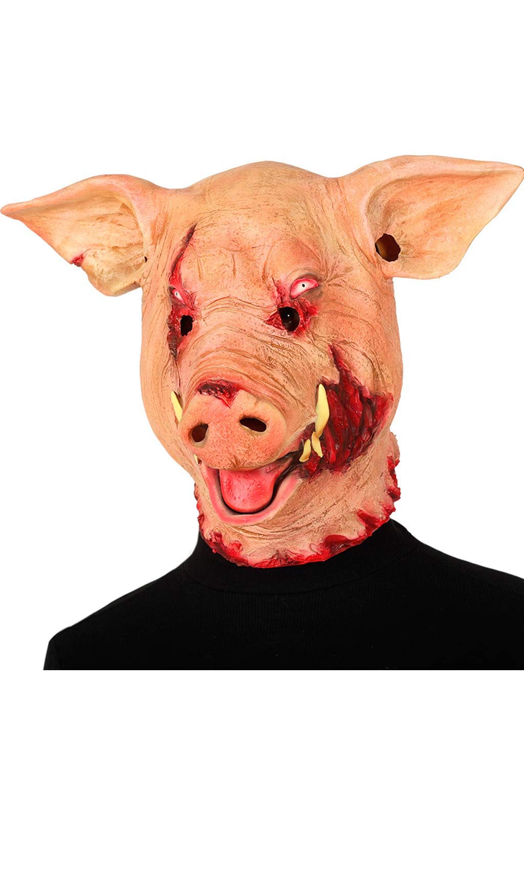 FIESTAS GUIRCA | Latex Pig Horror Mask - Fancy Dress Accessory for Halloween and Animal Parties - Ideal for Unisex Adults - Pig Mask for Carnival and Cosplay - Beige
