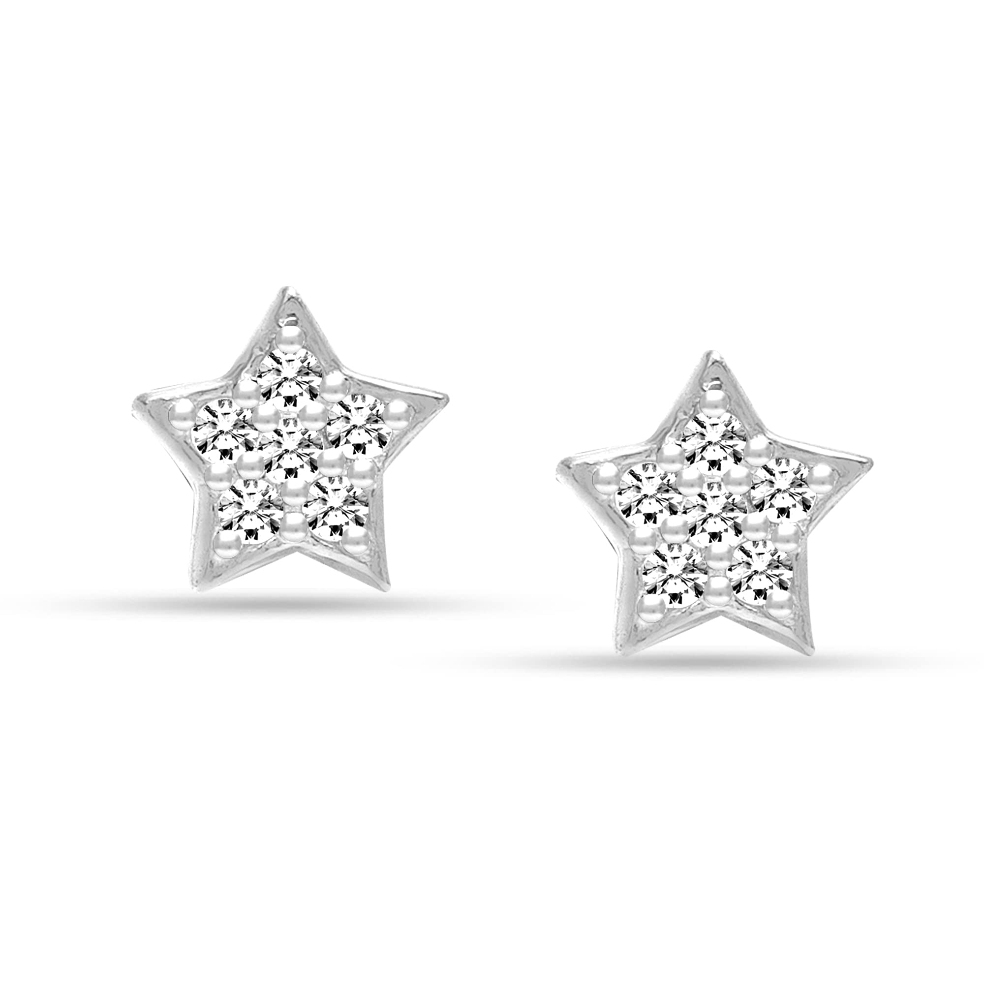 Charmsy 925 Sterling Silver Elegant 18K Gold-Plated CZ Star Dainty Mini Stud Earring for Women Silver Star Earrings for Teen Hypoallergenic Lightweight Jewellery