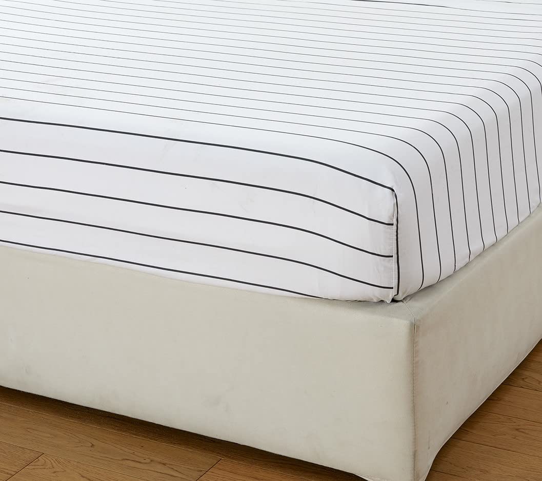 Anti-Allergy Anti-Bacterial Brushed Microfibre Fitted Bed Sheet - 28cm Depth, Easy Care, Fade Resistant (Stripe, Super King)