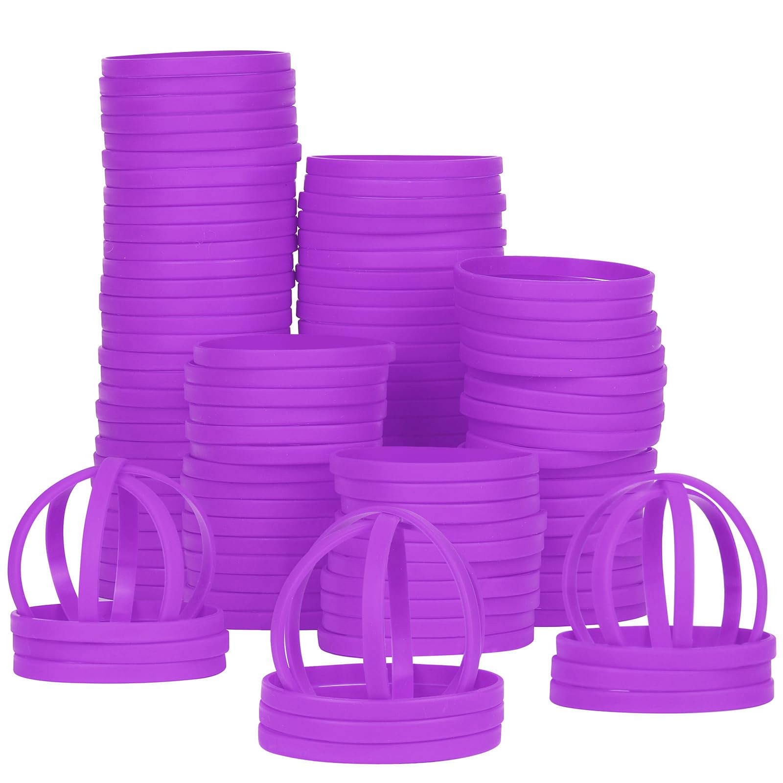 LVNRIDS 100 PCS Silicone Wristbands Rubber Bracelets 8 inch Length Sports Elastic Wristband Bracelet Bulk Gifts for Men Women Teacher Student Party Purlpe