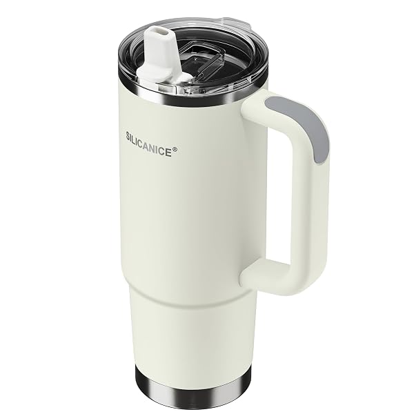 SILICANICE FOR TRAVEL & GYM – NEVER DRINK FROM A MOLDY LID AGAIN: 30OZ HYGIENIC TUMBLER, 100% LEAKPROOF LID & REMOVABLE FOLDABLE SPOUT. REINFORCED BASE, FITS CUP HOLDERS- CREAM