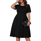 POSESHE Womens Plus Size Summer Dress 2026 Casual Short Sleeve Empire Waist Loose Fit Swing T-Shirt Dress with Pockets
