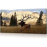VVOVV Wall Decor Wildlife Animal Painting Deer Elk Wall Art Canvas Prints Autumn Forest Landscape Picture Stretched Framed Modern Home Decor for Bedroom Ready to Hang - 24x48 inches