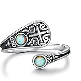 Opal Cross Spoon Ring 925 Sterling Silver Vintage Christian Faith Religious Thumb Boho Jewelry Gifts for Women