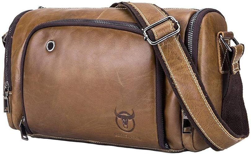 Amazon 本物の革のショルダーバッグ水平円筒形メッセンジャーバッグメンズスポーツレザーバッグ 黄 Vulture ショルダーバッグ
