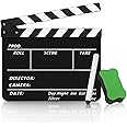 Flexzion Acrylic Plastic Clapboard Director's Clapper Board Dry Erase Cut Action Scene Slateboard for Hollywood Camera Film Studio Home Movie Video 10x12 with Black/White Sticks