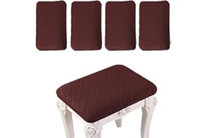 DEBRUYNE ANWUCHEN Stool Covers Rectangle,4 Pack Stretch Rectangle Bar Stool Covers Elastic Vanity Stool Cover Jacquard Chair Seat Slipcover Counter Stool Covers Saddle Seat Cover for Wooden Metal Bench(Coffee)