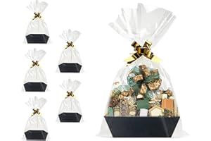 FUNSKY Baskets For Gifts Empty, 5 Pk Black Empty Gift Baskets To Fill, Sturdy Cardboard Tray With Handles, Large Gift Baskets Empty Bulk For Beautiful Gifts, Christmas, Easter, Halloween