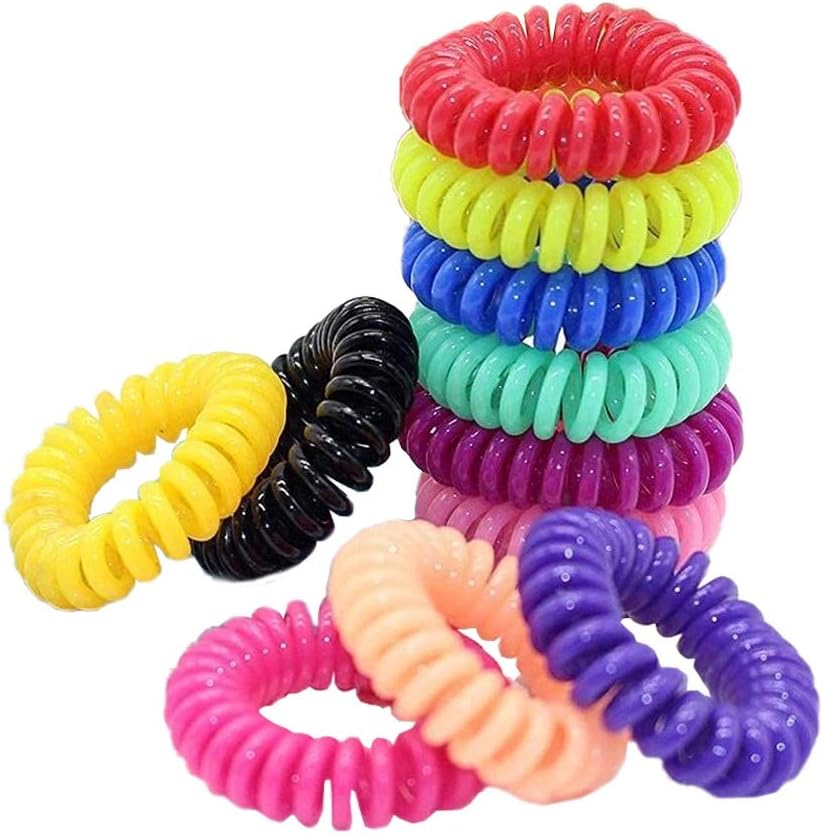 SACALA 50Pcs Spiral Hair Ties,Colorful Phone Cord Hair Ties, Coil Hair Ties Ponytail Holder For 10 colors