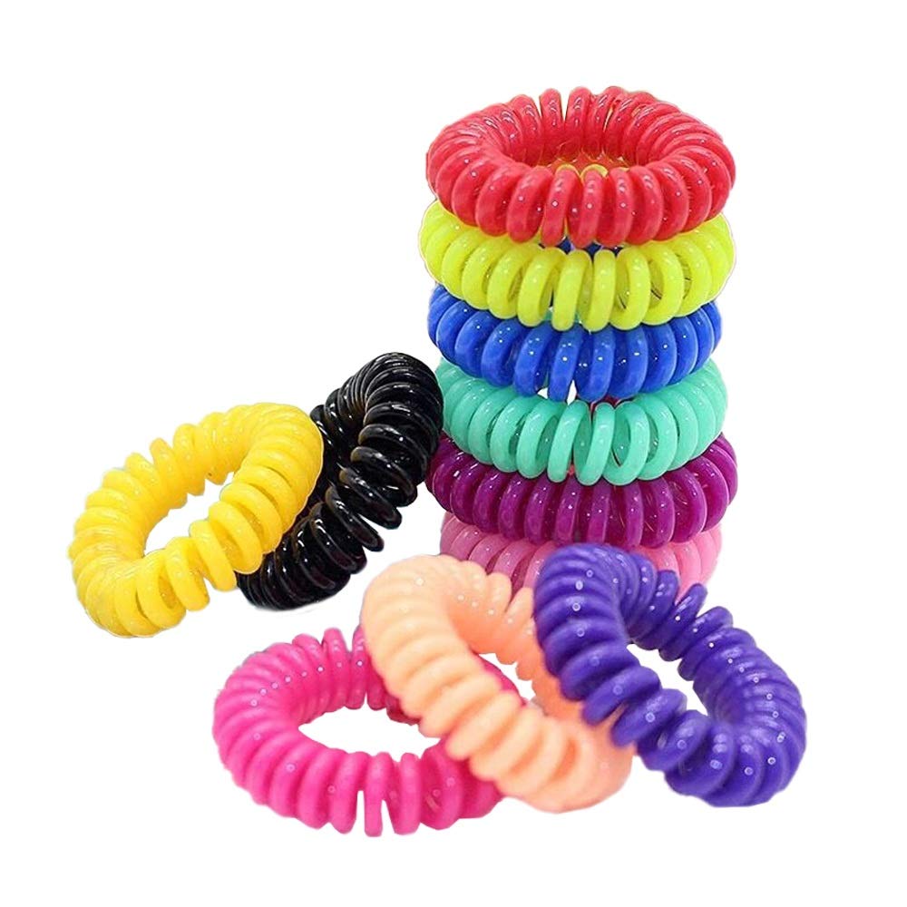 SACALA 50Pcs Spiral Hair Ties,Colorful Phone Cord Hair Ties, Coil Hair Ties Ponytail Holder For 10 colors, No Crease Invisible Hair Ties Set