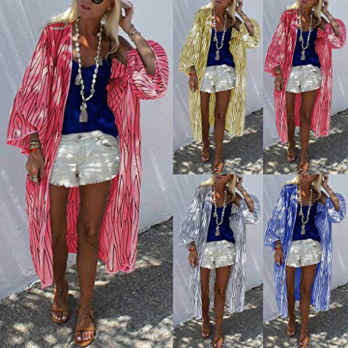 Women Floral Print Sheer Kimono Cover Up Loose Summer Chiffon Cardigan Tops