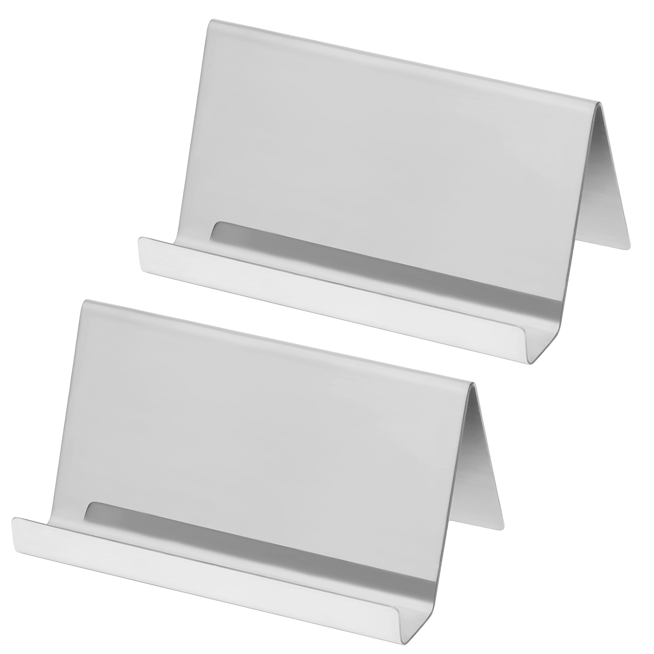 BELLE VOUS Metal Stainless Steel Business Card Holder (2 Pack) - Holds Up To 30 Cards - Silver Colour Desktop Display Stand - Card Organiser for Office Desk, Name Cards, or Countertops