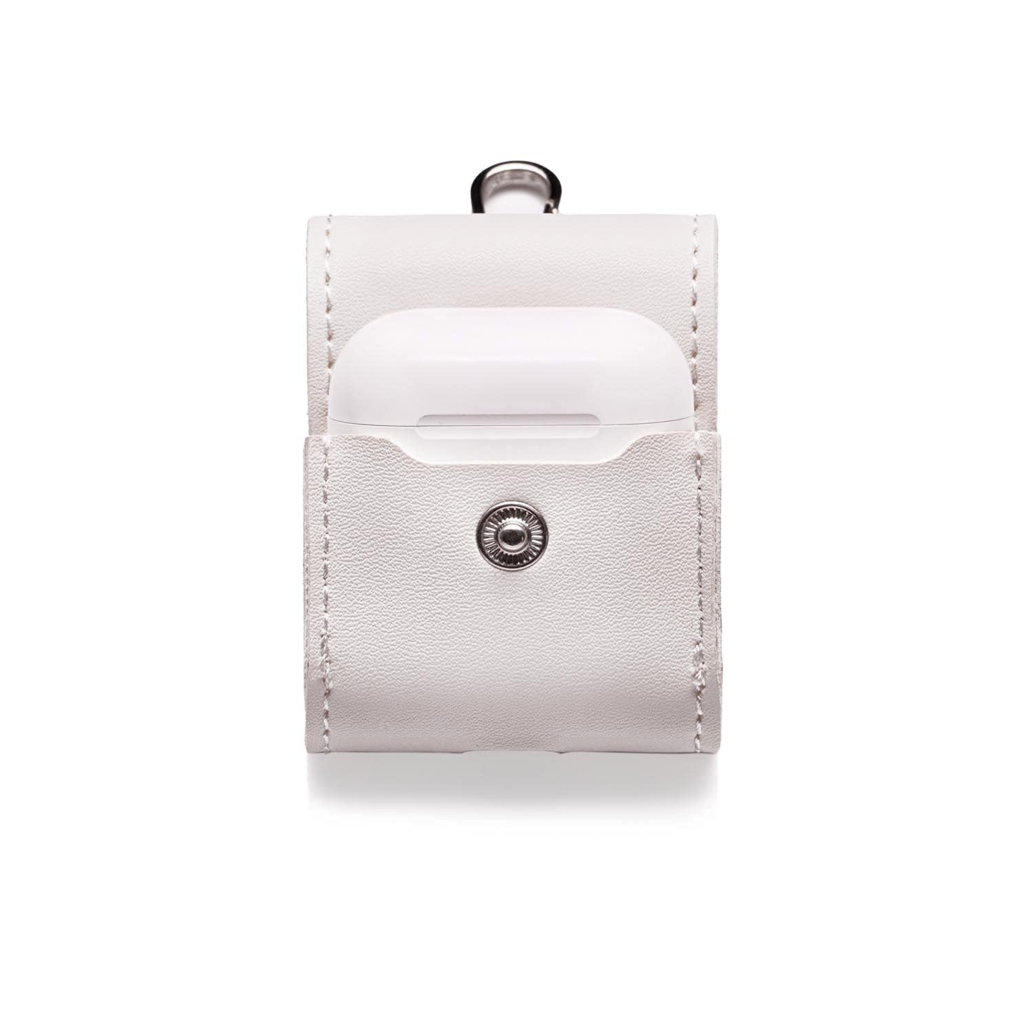 KEYLEAN Soft Vegan Leather with Keyring Protective Case for Apple AirPods, Cream