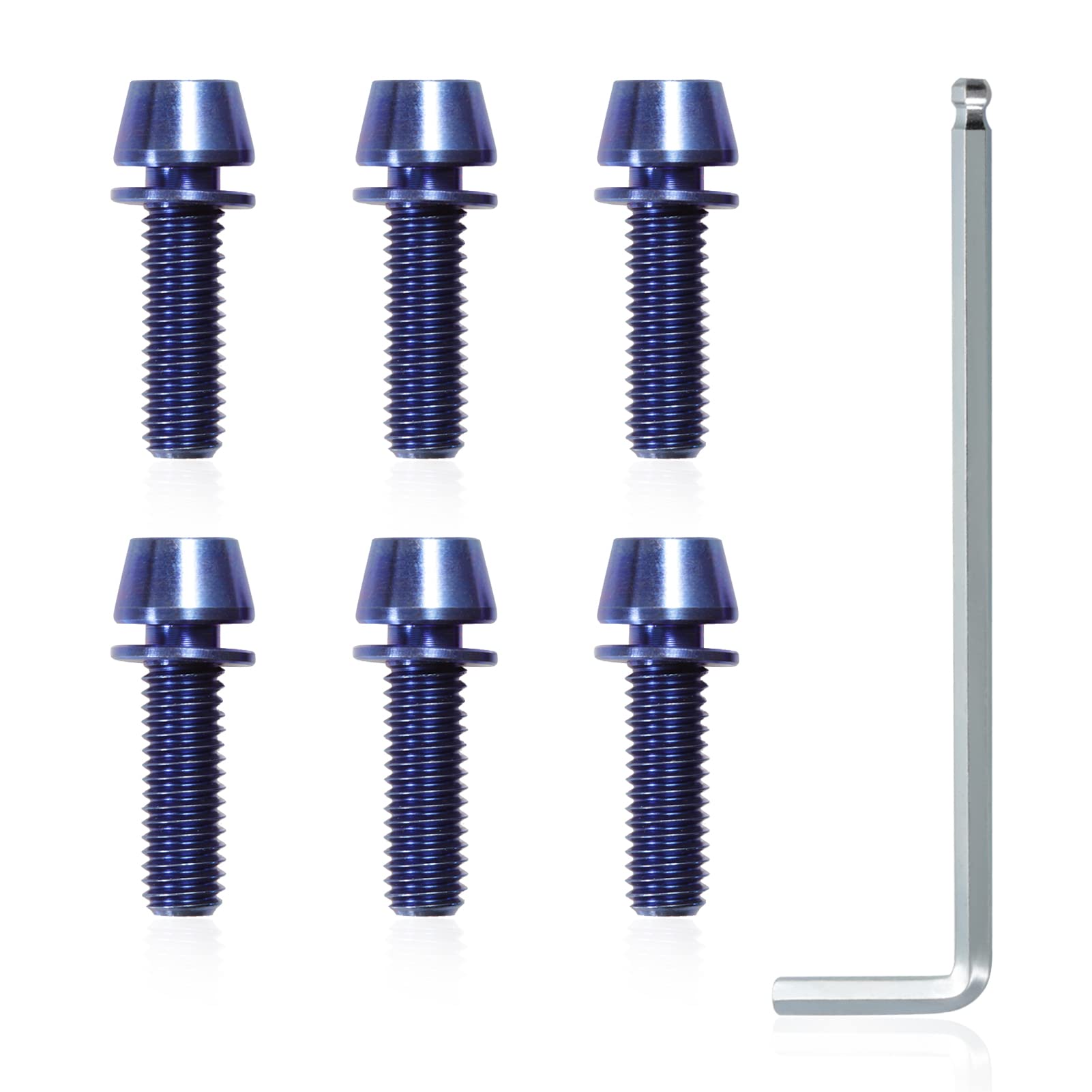 SPEEDWOX 6 Pcs Allen Hex Tapered Bolts Screws with Hex Wrench, Titanium M6x20mm with Washer, MTB Road Mountain Bike Bicycle Stem Bolt Screws Blue for MTB Bike Bicycle Stem