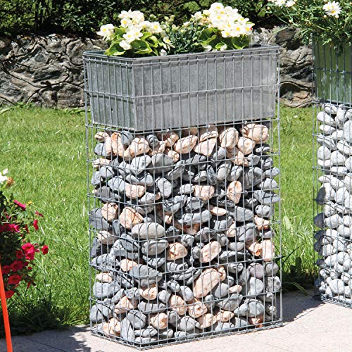 bellissa Pflanz-Gabione mit Blumenkasten - 95832 - Steinkorb-Pflanzkübel mit Bewässerungskasten - Segment für…