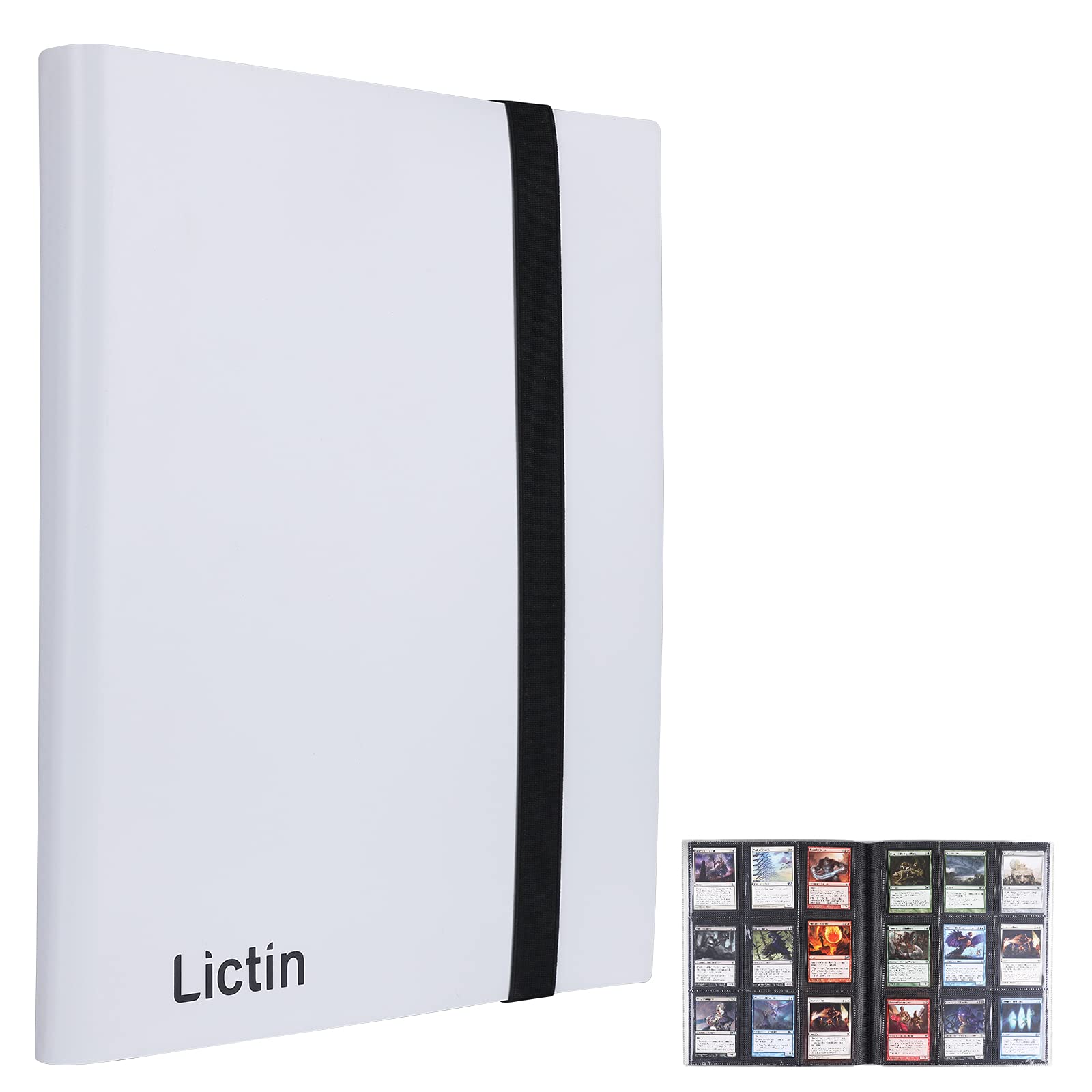Lictin Trading Cards Album - 396 Side Loading Pocket with Elastic Strap, Card Binder Album Folder Card Collection Binder 22 Pages,18 Pockets Each Page(White)