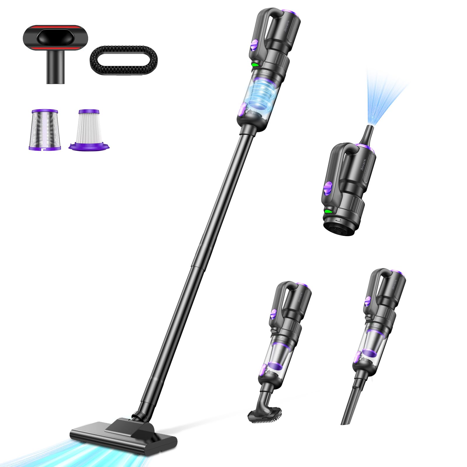 掃除機 コードレス Bivark 28000pa超強力吸引【2025業界初!吹き飛ぶ/吸い込む/空気入れ&超軽量】36分連続稼働 0.6kg Type-C充電式 スティック掃除機 6WAY LEDライト付 低騒音 布団用ブラシ付 浮き輪やエアマットなど対応 HEPA多重濾過ハンディースティッククリーナー ワンタッチゴミ捨て 省エネ一人暮らし&お年寄り3年保証 敬老の日 年末お掃除商品画像