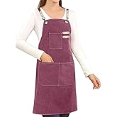 Cotton Canvas Cross Back Apron for Art Painting Garden Chef Bartender Work,Women Men 3 Pockets Waterproof Adjustable M-XXL