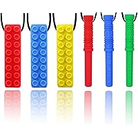 Chew Necklaces For Sensory Kids - 6 Pack Silicone Chewy Toys For Autism & ADHD