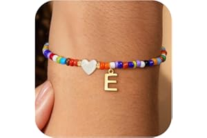 Decholly Christmas Gifts for Grandkids Teens Girls - Cute Beaded Heart Initial Bracelets for Women Teen Girl Trendy Stuff, Birthday Gifts Stocking Stuffers for Teen Girls Women Jewelry