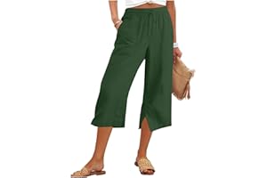 Mzkdieey Capri Pants for Women High Waisted Wide Leg Side Slit Casual Pants Summer Capris Adjustable Drawstring with Pockets