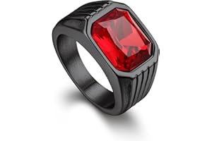 Bandmax Gemstone Signet Rings for Men, Stainless Steel Fancy Cut Cubic Zirconia Rings Blue Topaz/Emerald/Black Onyx/Ruby Ring Statement Ring Wedding Ring Size 7-14