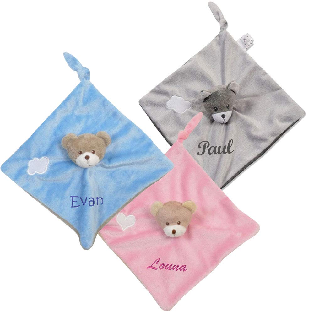 Fille Garcon Pour Un Cadeau De Naissance Bapteme Bleu Ciel Rose Gris En Velours Doux Ours 25x25 Cm Des La Naissance Doudou Personnalise Avec Le Prenom De Bebe Bebe Et Puericulture Produits