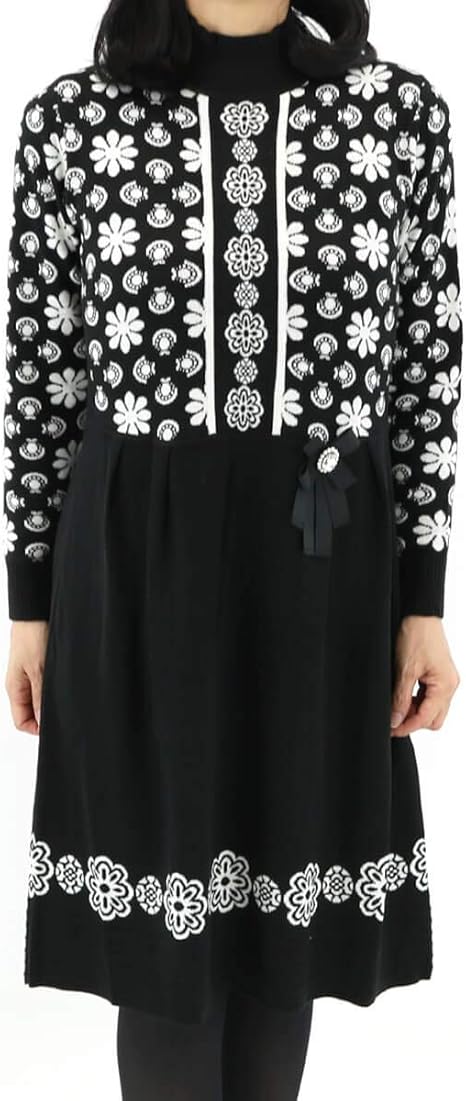 Amazon スーパービューティー ハイネックニットワンピース レディース 秋冬 Super Beauty ブラック 13 ワンピース チュニック 通販