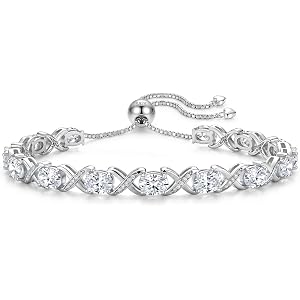 MystiqueMark Moissanite Infinity Tennis Bracelets for Women, D Color VVS1 Oval Moissanite Bracelets with Adjustable Sterling