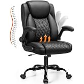 GTPLAYER PU Leather Office Chair, Home Desk Chairs with Memory Foam, Black | Ergonomic Mid Back, 90&deg; Flip-up Arms, Comfy Executive Chair for Home Office Gaming, Flexible Rocking, Heavy Duty Chairs