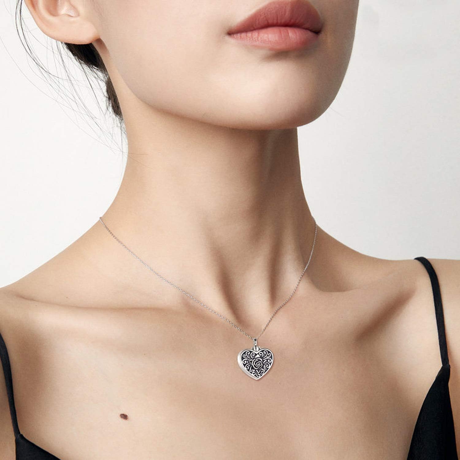 WINNICACA Ashes Cremation Necklace Urn S925 Sterling Silver Cremation Pendant for Dog Cat Pet Ashes Urn Rose Flower Necklace Jewellery for Christmas Gifts - Image 3