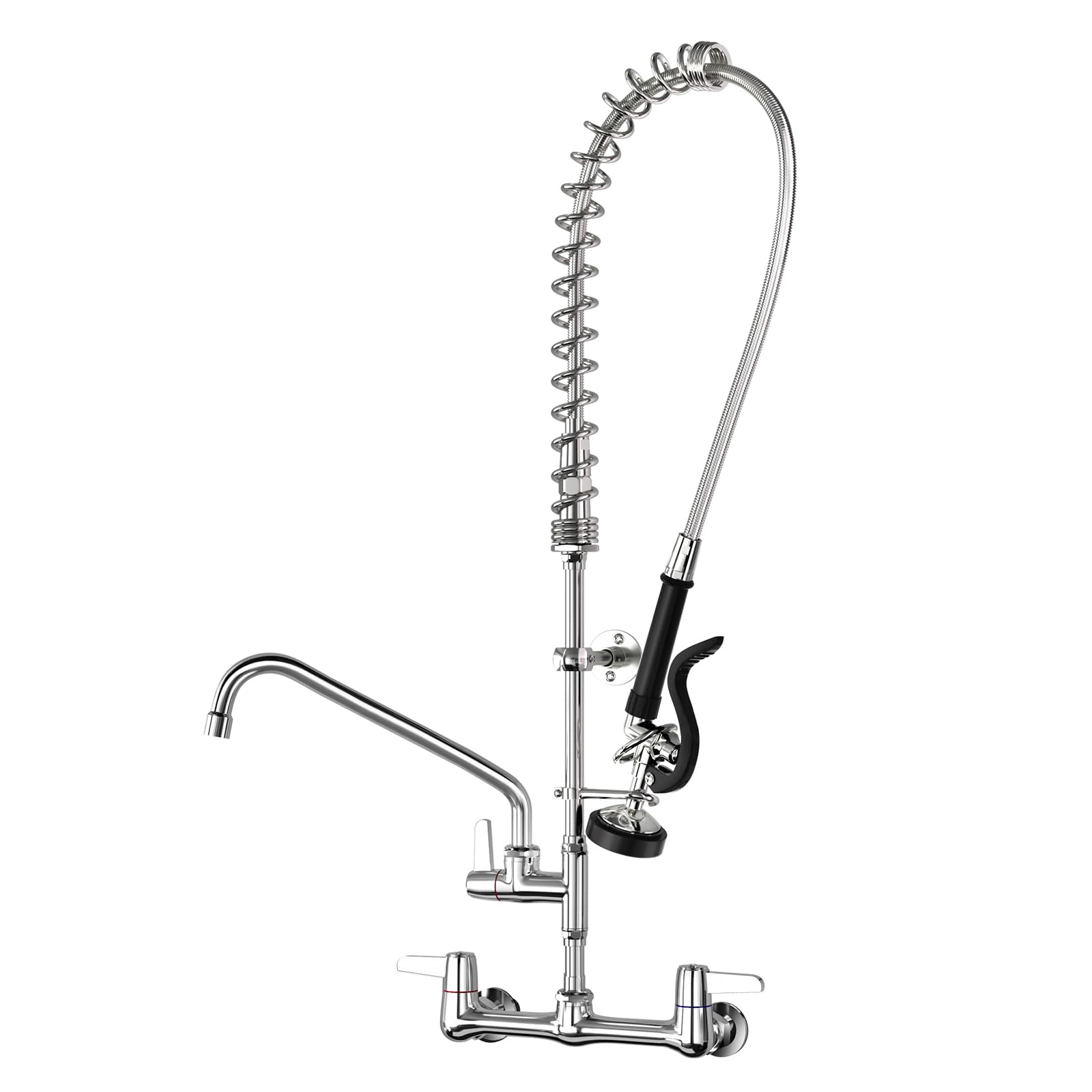 Photo 1 of Commercial Kitchen Faucet with Sprayer for Restaurant-Chefs: BESTJEEF Commercial Sink Faucet for Cook - 36" Height 8" Center Wall Mount Kitchen Faucet with Stainless Spring Spray and 12" Add-On Spout