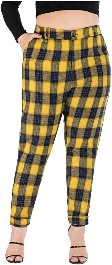 high waisted plaid pants yellow