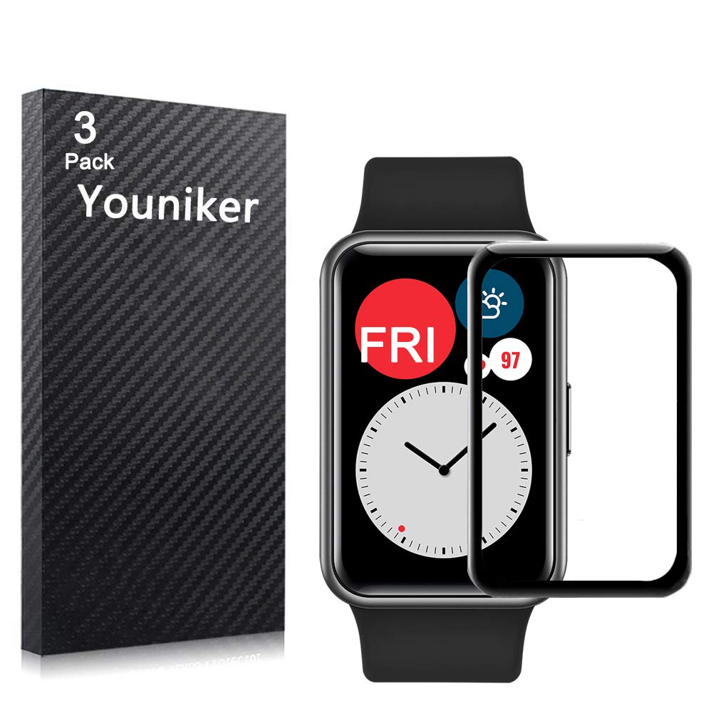Youniker 3 Pack Compatible with Huawei Watch Fit Screen Protector Film Compatible with Honor Watch ES Smartwatch Screen Protectors Foils 3D Full Coverage Screen Cover Anti-Scratch