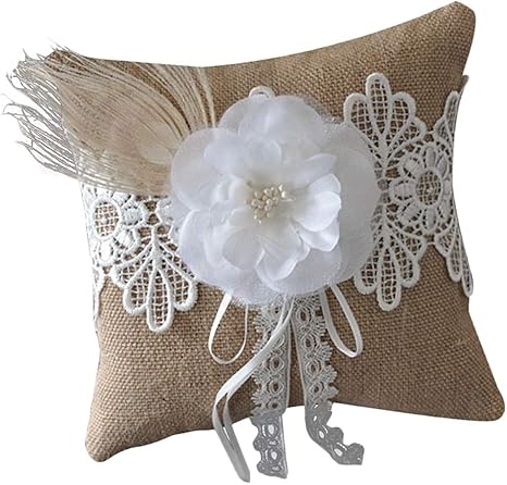 Amazon リングピロー 完成品 レース刺繍 花 パール リボン リングピロー ウエディング 結婚式小物 羽毛 羽cm 置物 オブジェ オンライン通販
